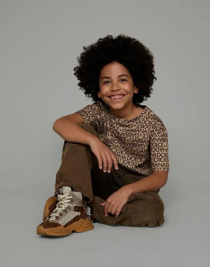 Dolce and Gabbana TShirts And Sweatshirts Children Jersey Tshirt With Allover Logo Print Beige Dolce and Gabbana TShirts And Sweatshirts Children Jersey Tshirt With Allover Logo Print Beige