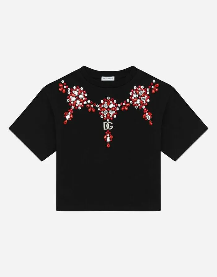Dolce and Gabbana TShirts And Sweatshirts Children Jersey Tshirt With Fusible Rhinestones Black Dolce and Gabbana TShirts And Sweatshirts Children Jersey Tshirt With Fusible Rhinestones Black