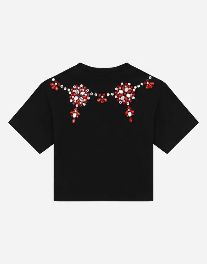 Dolce and Gabbana TShirts And Sweatshirts Children Jersey Tshirt With Fusible Rhinestones Black Dolce and Gabbana TShirts And Sweatshirts Children Jersey Tshirt With Fusible Rhinestones Black