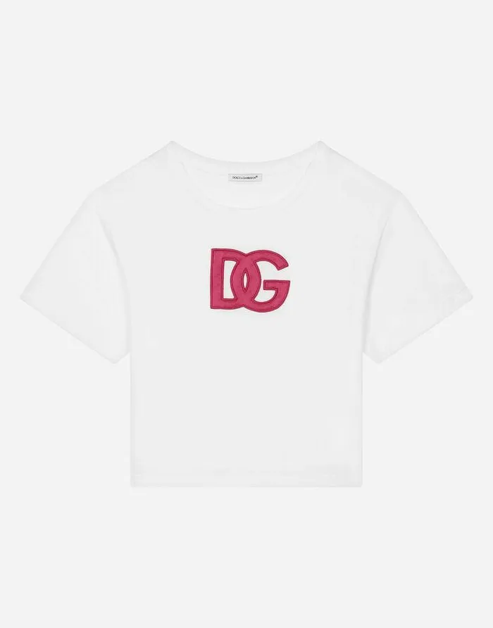 Dolce and Gabbana TShirts And Sweatshirts Children Jersey Tshirt With Logo Patch White Dolce and Gabbana TShirts And Sweatshirts Children Jersey Tshirt With Logo Patch White