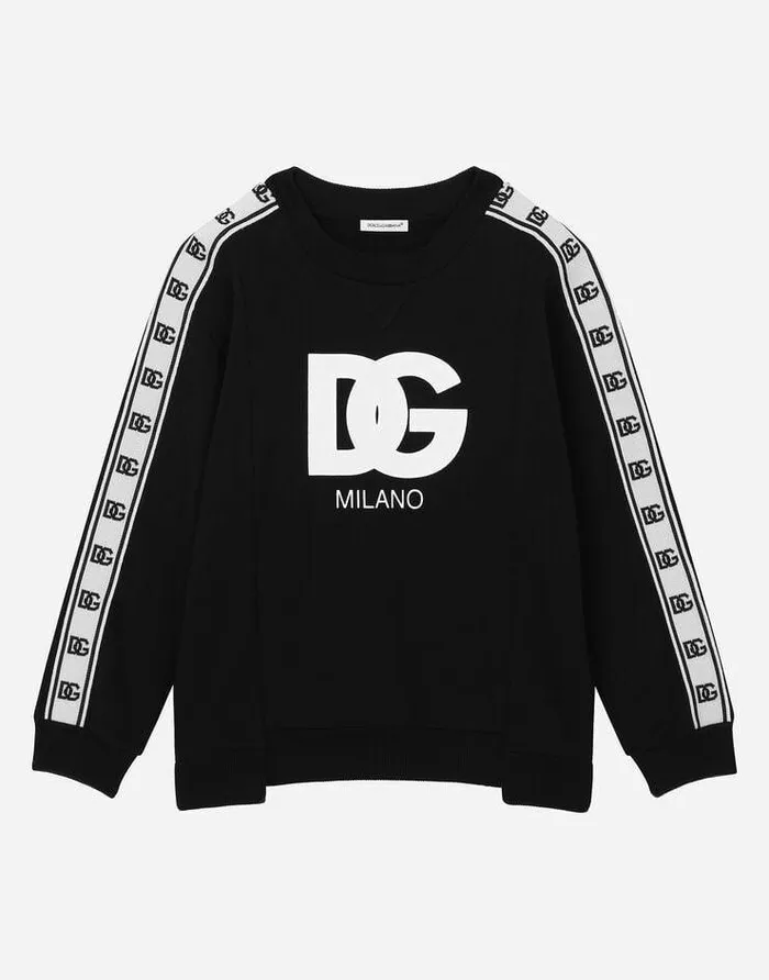 Dolce and Gabbana TShirts And Sweatshirts Children Longsleeved Roundneck Sweatshirt With Logo Print And Branded Trims Black Dolce and Gabbana TShirts And Sweatshirts Children Longsleeved Roundneck Sweatshirt With Logo Print And Branded Trims Black