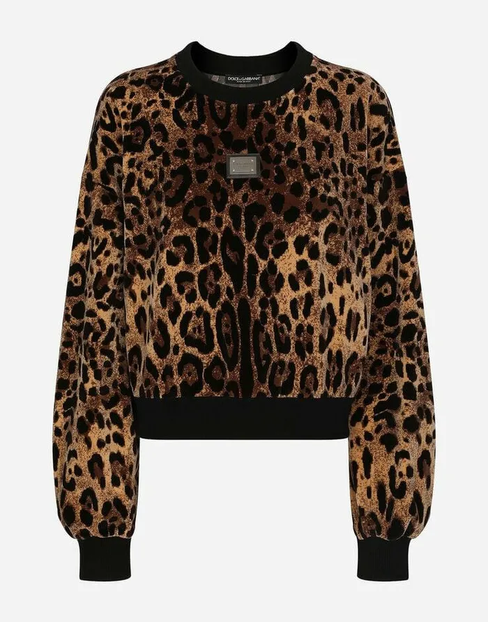 Dolce and Gabbana TShirts And Sweatshirts Women Roundneck Chenille Sweatshirt With Jacquard Leopard Design Multicolor Dolce and Gabbana TShirts And Sweatshirts Women Roundneck Chenille Sweatshirt With Jacquard Leopard Design Multicolor
