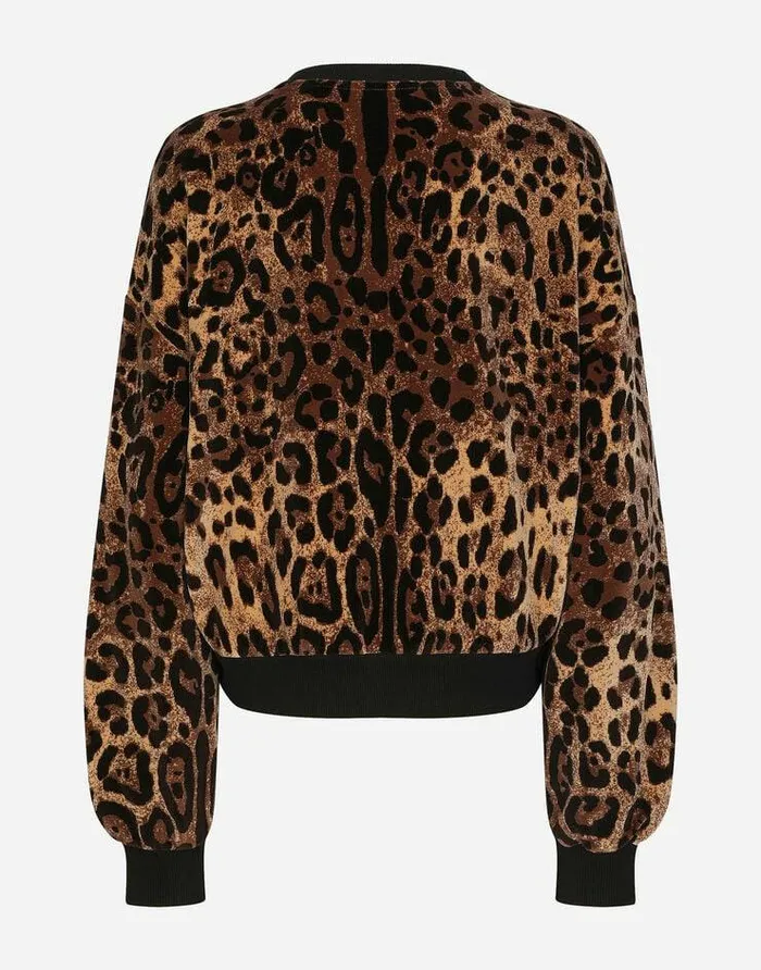 Dolce and Gabbana TShirts And Sweatshirts Women Roundneck Chenille Sweatshirt With Jacquard Leopard Design Multicolor Dolce and Gabbana TShirts And Sweatshirts Women Roundneck Chenille Sweatshirt With Jacquard Leopard Design Multicolor