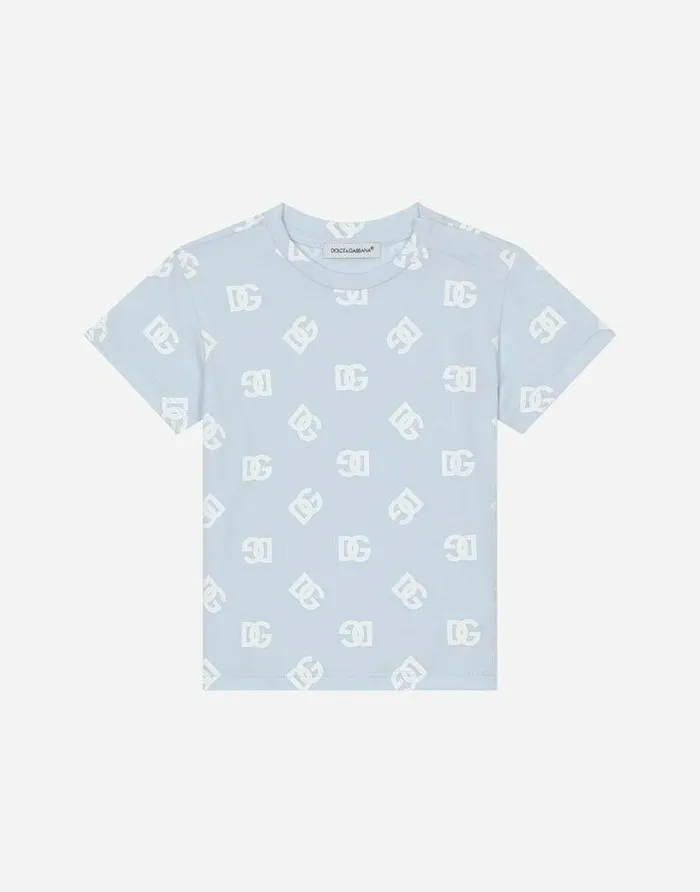 Dolce and Gabbana Topwear Children Jersey Tshirt With Allover DG Logo Print Grey Dolce and Gabbana Topwear Children Jersey Tshirt With Allover DG Logo Print Grey