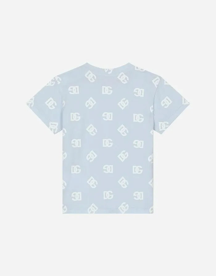 Dolce and Gabbana Topwear Children Jersey Tshirt With Allover DG Logo Print Grey Dolce and Gabbana Topwear Children Jersey Tshirt With Allover DG Logo Print Grey