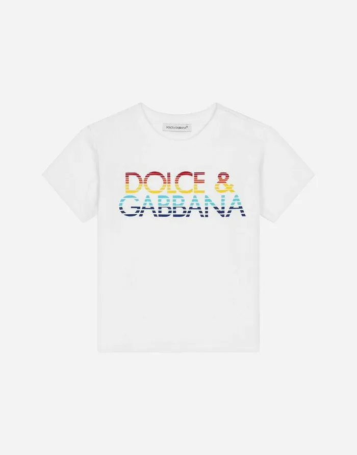 Dolce and Gabbana Topwear Children Jersey Tshirt With Logo Print White