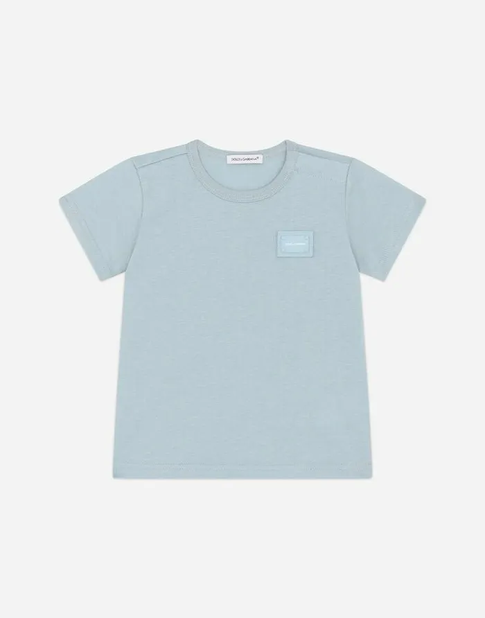Dolce and Gabbana Topwear Children Jersey Tshirt With Logo Tag Azure