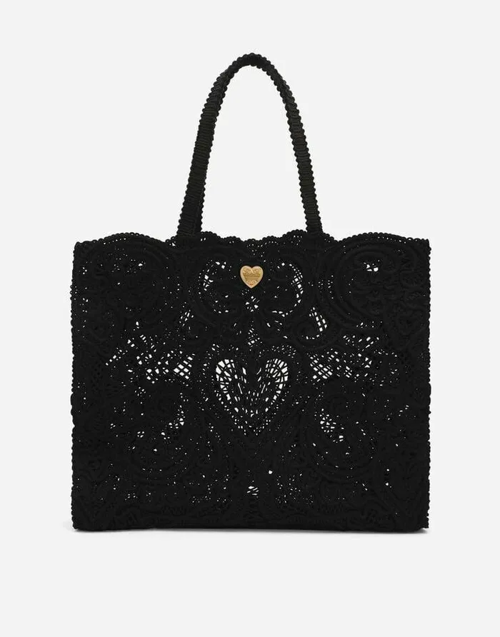 Dolce and Gabbana Totes Women Large Cordonetto Lace Bag Black