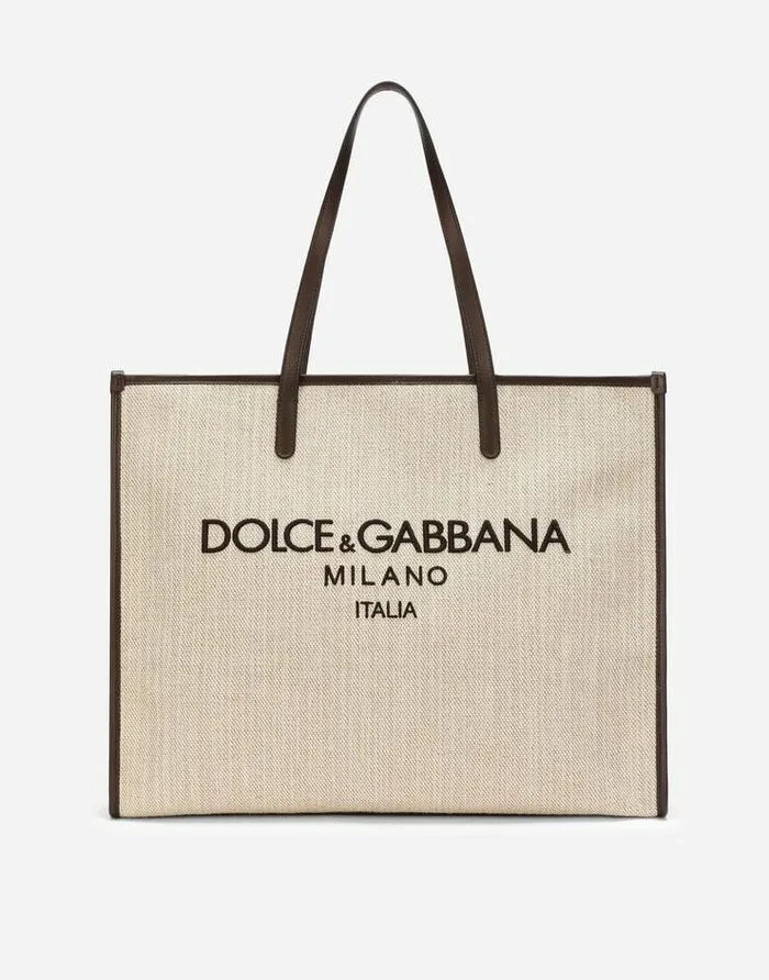 Dolce and Gabbana Totes WomenMen Large Structured Canvas Shopper Beige