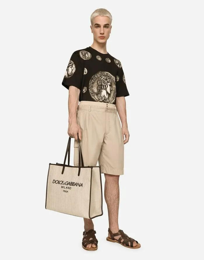 Dolce and Gabbana Totes WomenMen Large Structured Canvas Shopper Beige