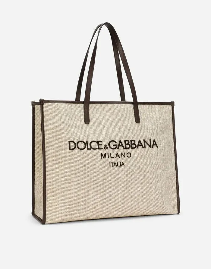 Dolce and Gabbana Totes WomenMen Large Structured Canvas Shopper Beige