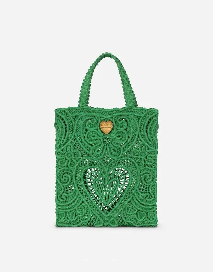 Dolce and Gabbana Totes Women Small Cordonetto Lace Beatrice Shopper Green