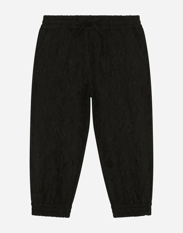 Dolce and Gabbana Trousers And Shorts Children Brocade Jogging Pants With Logo Tag Black Dolce and Gabbana Trousers And Shorts Children Brocade Jogging Pants With Logo Tag Black