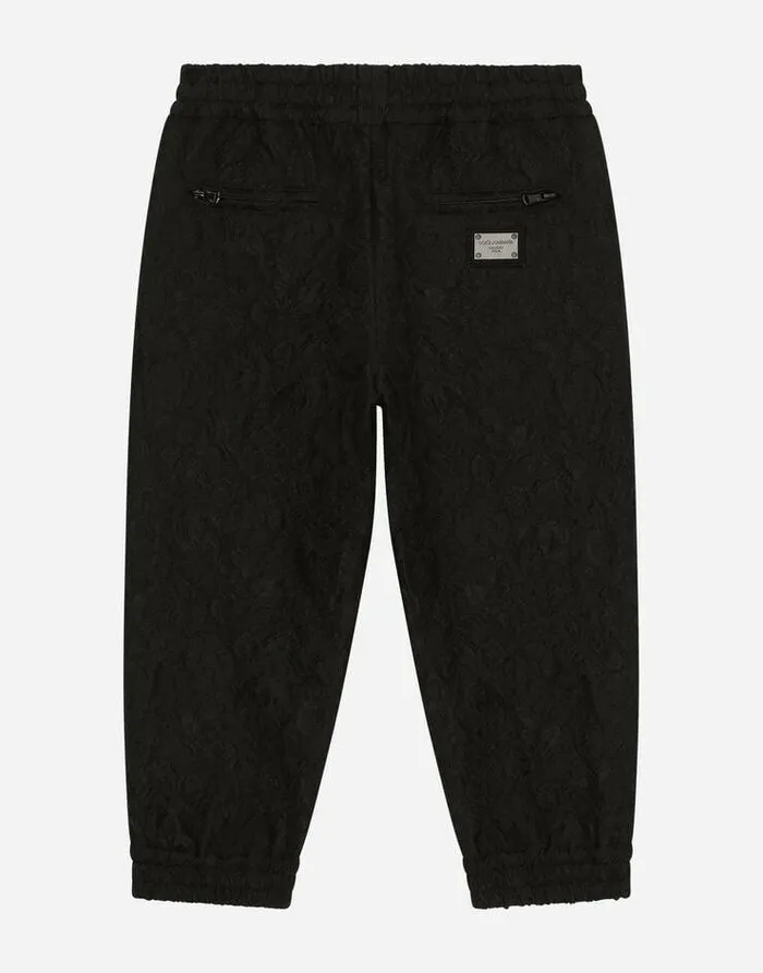 Dolce and Gabbana Trousers And Shorts Children Brocade Jogging Pants With Logo Tag Black Dolce and Gabbana Trousers And Shorts Children Brocade Jogging Pants With Logo Tag Black