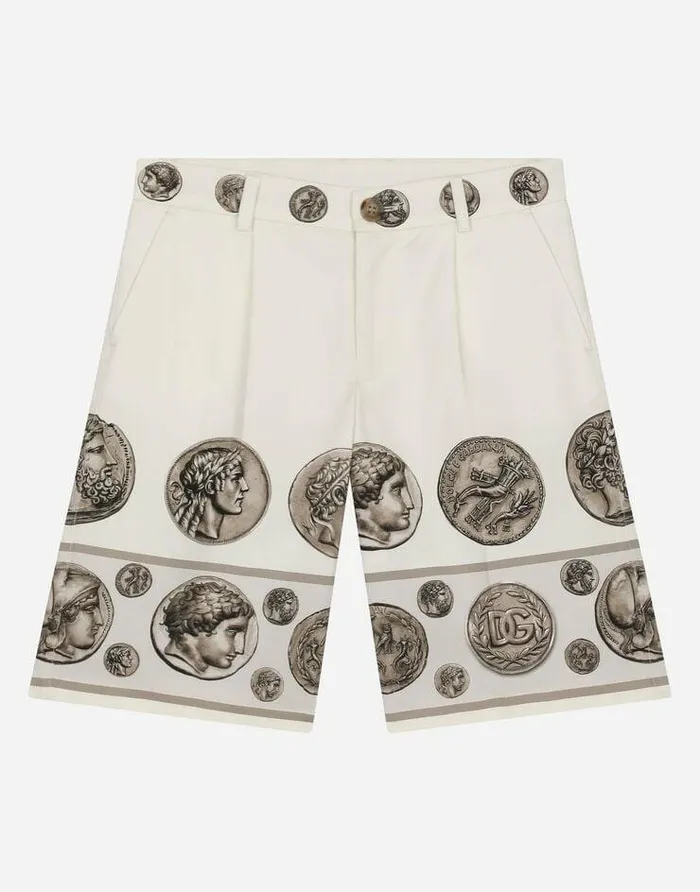 Dolce and Gabbana Trousers And Shorts Children Coinprint Drill Shorts White