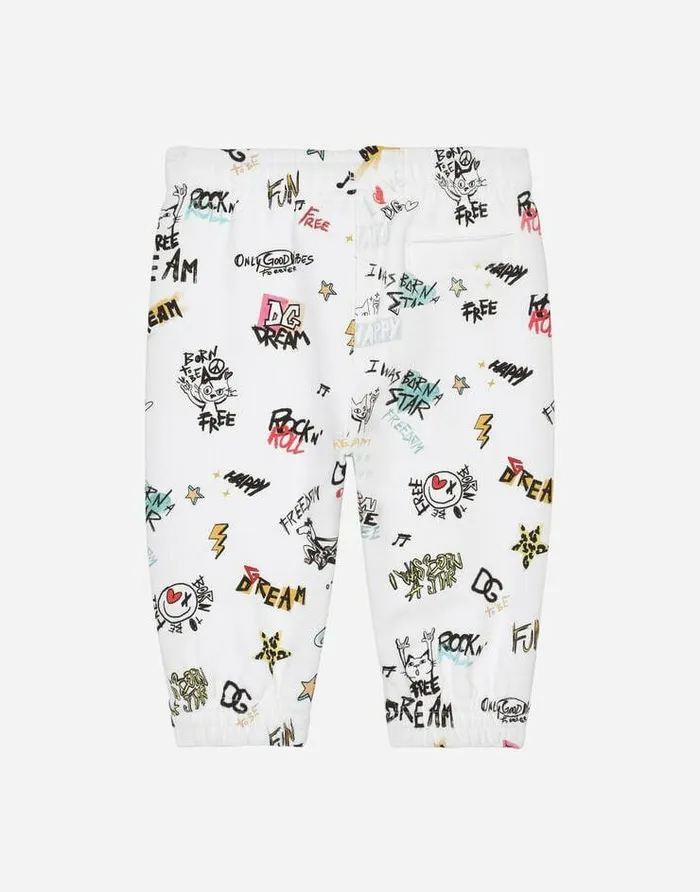 Dolce and Gabbana Trousers And Shorts Children Jersey Jogging Pants With DG Rock Print Multicolor Dolce and Gabbana Trousers And Shorts Children Jersey Jogging Pants With DG Rock Print Multicolor
