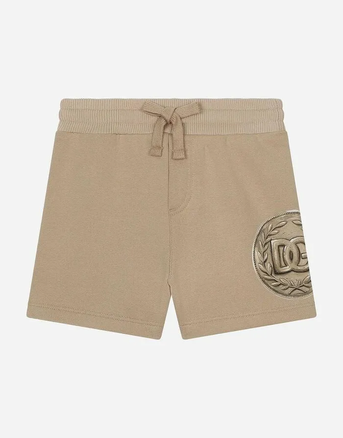 Dolce and Gabbana Trousers And Shorts Children Jersey Jogging Shorts With Coin Print Beige Dolce and Gabbana Trousers And Shorts Children Jersey Jogging Shorts With Coin Print Beige