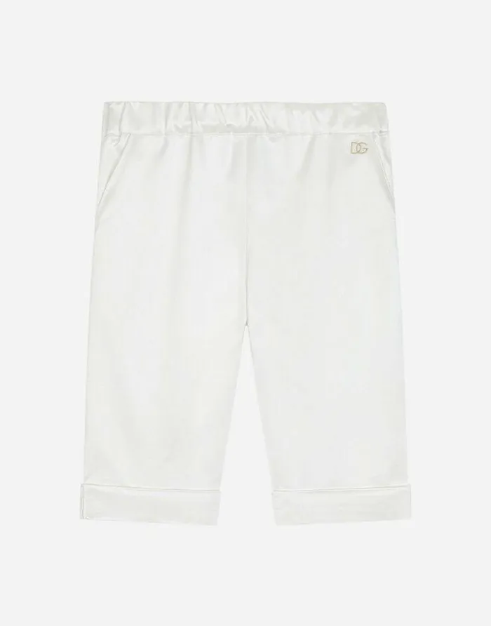 Dolce and Gabbana Trousers And Shorts Children Silk Duchesse Pants With DG Logo White Dolce and Gabbana Trousers And Shorts Children Silk Duchesse Pants With DG Logo White