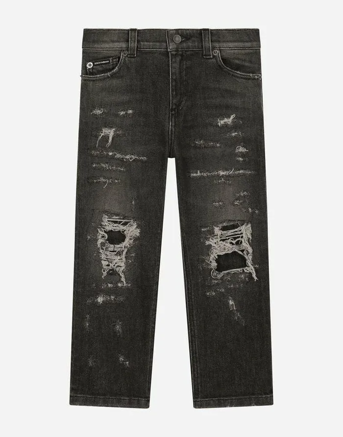 Dolce and Gabbana Trousers And Shorts Children Washed Dadfit Jeans With Rips Multicolor Dolce and Gabbana Trousers And Shorts Children Washed Dadfit Jeans With Rips Multicolor