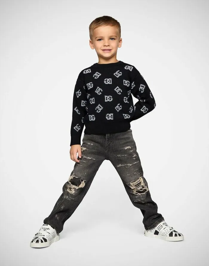 Dolce and Gabbana Trousers And Shorts Children Washed Dadfit Jeans With Rips Multicolor Dolce and Gabbana Trousers And Shorts Children Washed Dadfit Jeans With Rips Multicolor