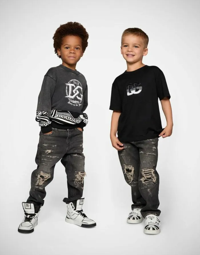 Dolce and Gabbana Trousers And Shorts Children Washed Dadfit Jeans With Rips Multicolor Dolce and Gabbana Trousers And Shorts Children Washed Dadfit Jeans With Rips Multicolor