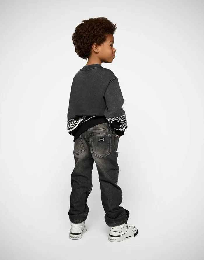 Dolce and Gabbana Trousers And Shorts Children Washed Dadfit Jeans With Rips Multicolor Dolce and Gabbana Trousers And Shorts Children Washed Dadfit Jeans With Rips Multicolor