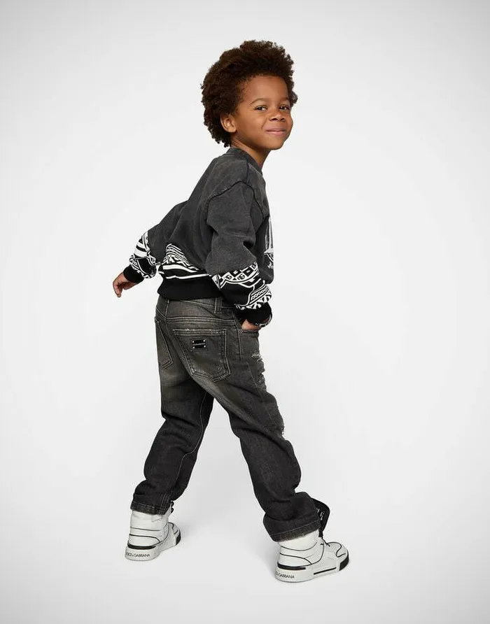 Dolce and Gabbana Trousers And Shorts Children Washed Dadfit Jeans With Rips Multicolor Dolce and Gabbana Trousers And Shorts Children Washed Dadfit Jeans With Rips Multicolor