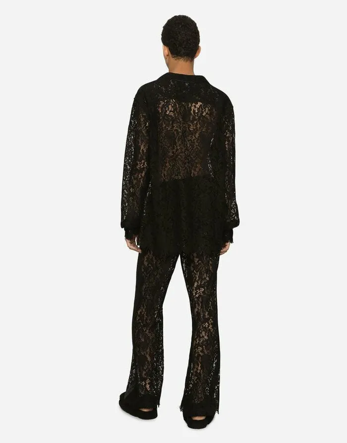 Dolce and Gabbana Trousers And Shorts Men Cordonetto Lace Jogging Pants Black