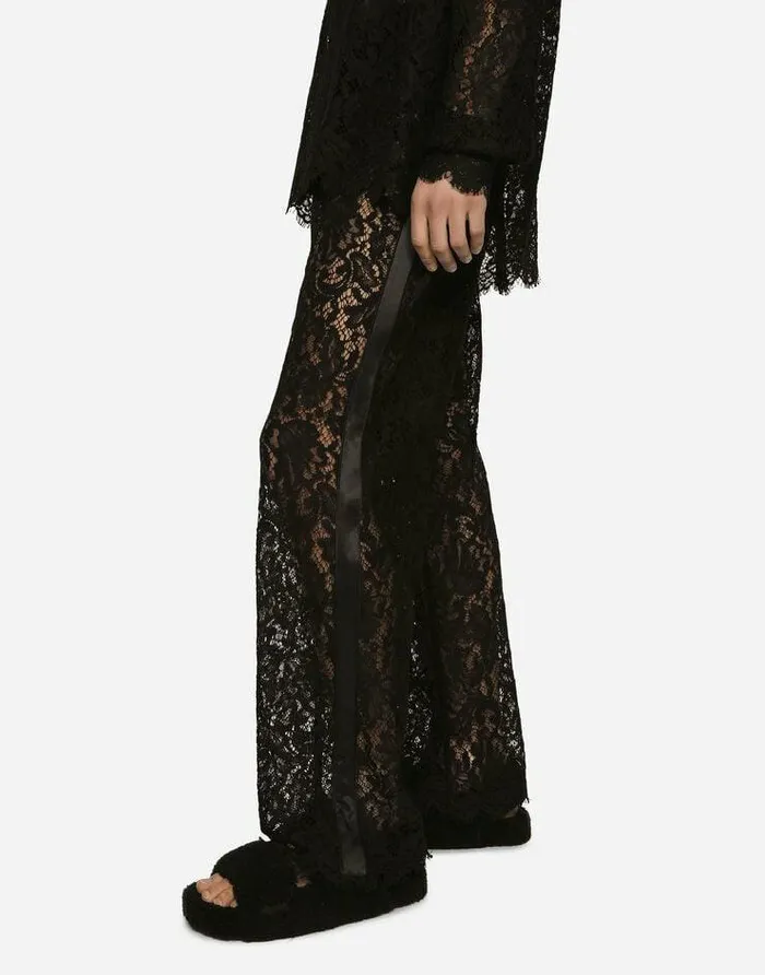 Dolce and Gabbana Trousers And Shorts Men Cordonetto Lace Jogging Pants Black