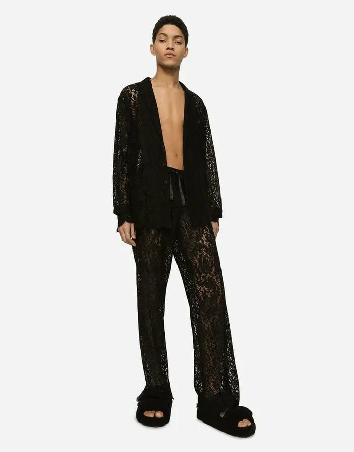 Dolce and Gabbana Trousers And Shorts Men Cordonetto Lace Jogging Pants Black