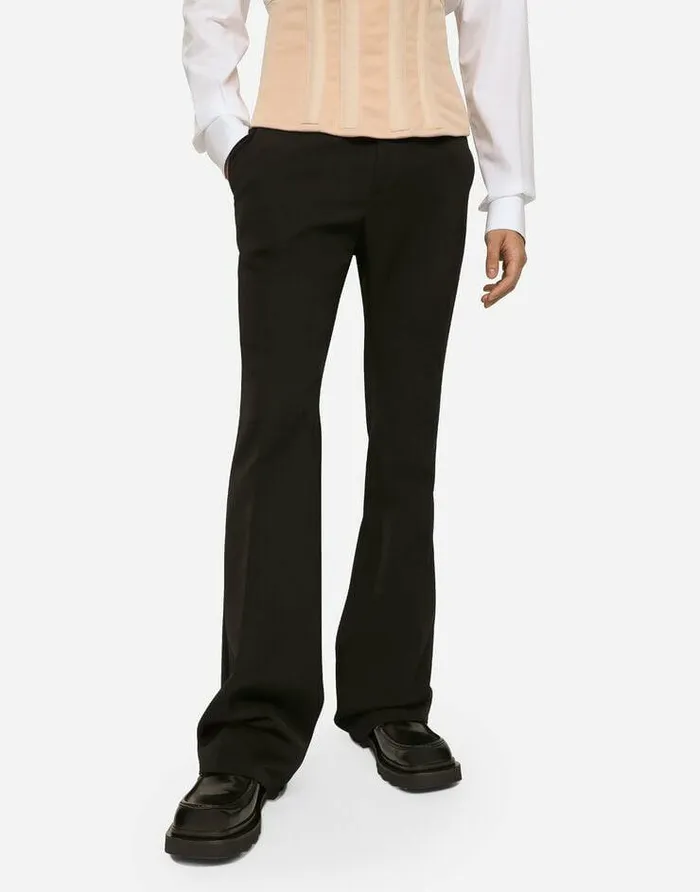 Dolce and Gabbana Trousers And Shorts Men Flared Wool Pants Black Dolce and Gabbana Trousers And Shorts Men Flared Wool Pants Black