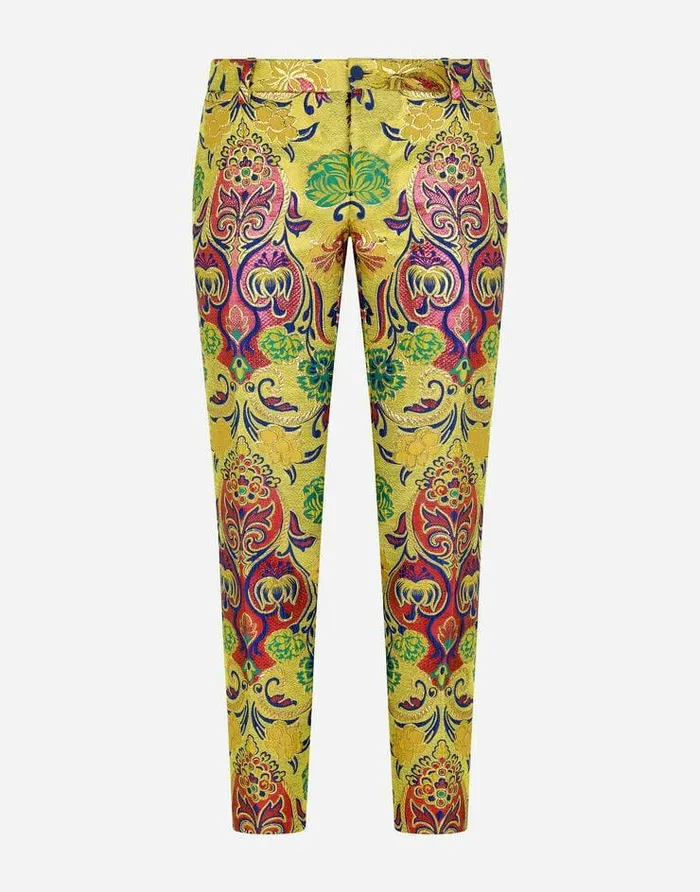 Dolce and Gabbana Trousers And Shorts Men Floral Lurex Jacquard Pants Multicolor Dolce and Gabbana Trousers And Shorts Men Floral Lurex Jacquard Pants Multicolor