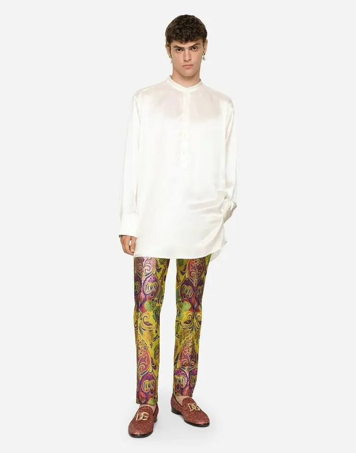 Dolce and Gabbana Trousers And Shorts Men Floral Lurex Jacquard Pants Multicolor Dolce and Gabbana Trousers And Shorts Men Floral Lurex Jacquard Pants Multicolor