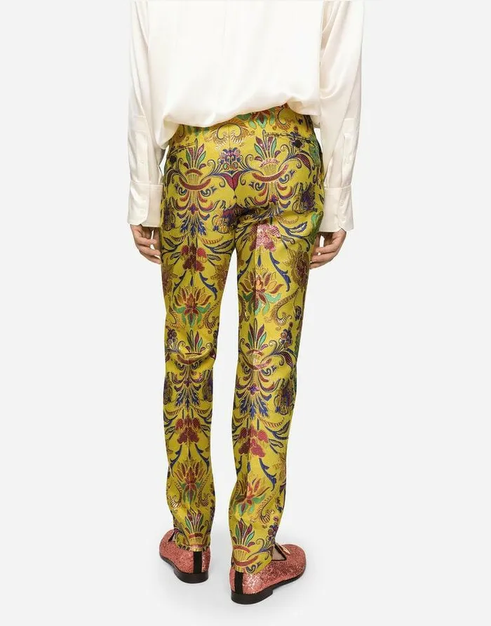 Dolce and Gabbana Trousers And Shorts Men Floral Lurex Jacquard Pants Multicolor Dolce and Gabbana Trousers And Shorts Men Floral Lurex Jacquard Pants Multicolor