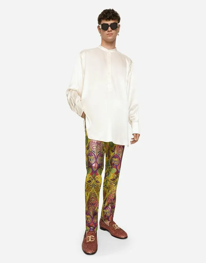 Dolce and Gabbana Trousers And Shorts Men Floral Lurex Jacquard Pants Multicolor Dolce and Gabbana Trousers And Shorts Men Floral Lurex Jacquard Pants Multicolor