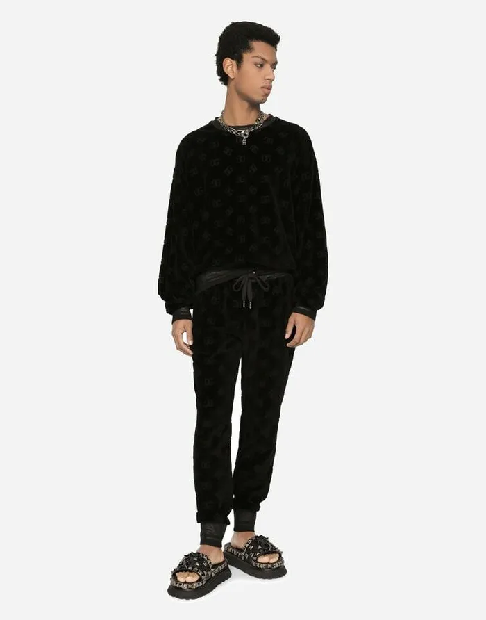 Dolce and Gabbana Trousers And Shorts Men Jersey Jacquard Jogging Pants With DG Logo Black