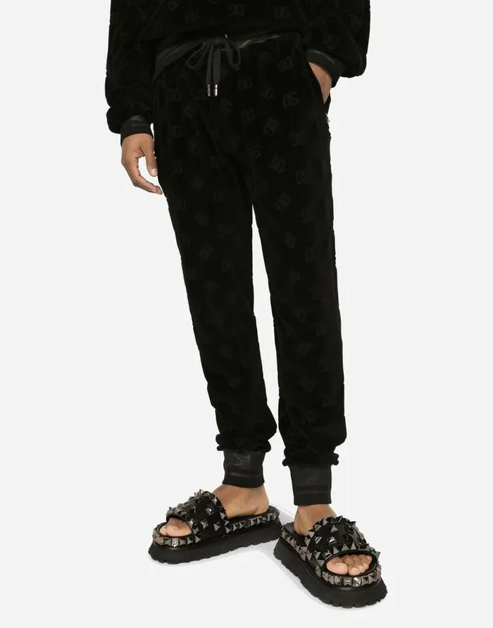 Dolce and Gabbana Trousers And Shorts Men Jersey Jacquard Jogging Pants With DG Logo Black