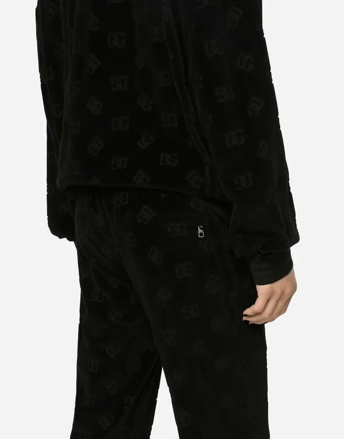 Dolce and Gabbana Trousers And Shorts Men Jersey Jacquard Jogging Pants With DG Logo Black