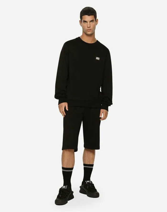 Dolce and Gabbana Trousers And Shorts Men Jersey Jogging Shorts With Logo Tag Black Dolce and Gabbana Trousers And Shorts Men Jersey Jogging Shorts With Logo Tag Black