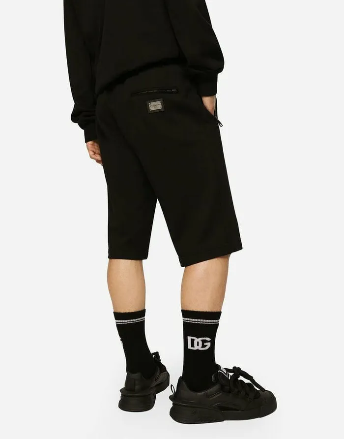 Dolce and Gabbana Trousers And Shorts Men Jersey Jogging Shorts With Logo Tag Black Dolce and Gabbana Trousers And Shorts Men Jersey Jogging Shorts With Logo Tag Black