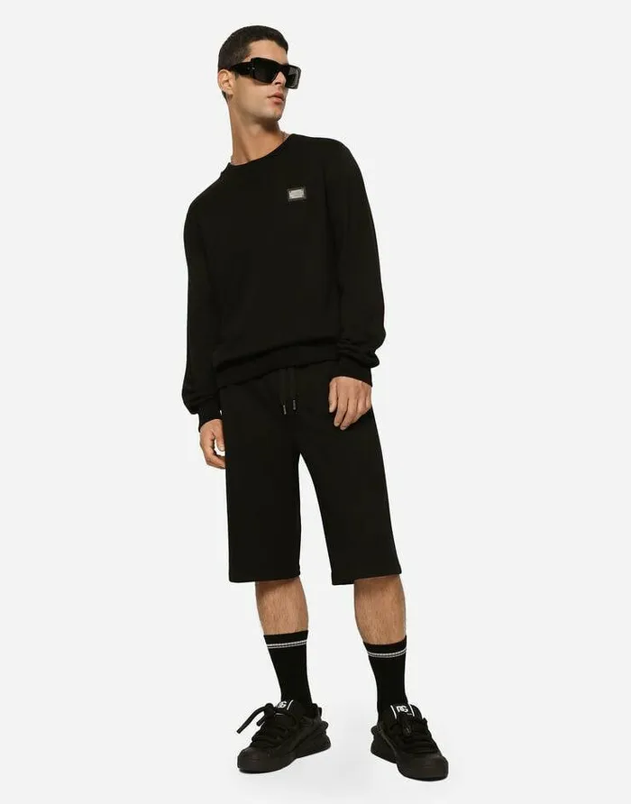 Dolce and Gabbana Trousers And Shorts Men Jersey Jogging Shorts With Logo Tag Black Dolce and Gabbana Trousers And Shorts Men Jersey Jogging Shorts With Logo Tag Black