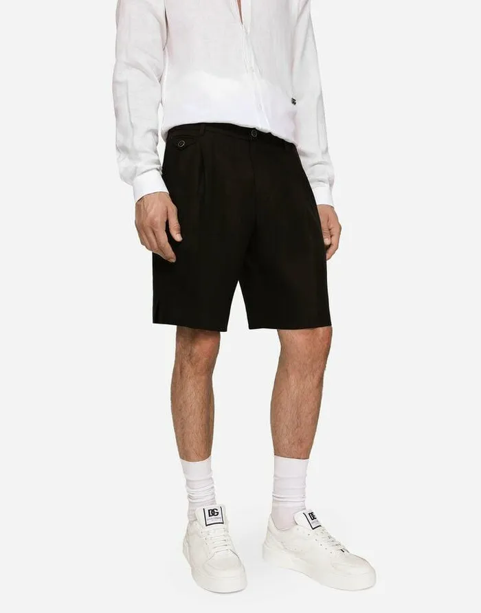 Dolce and Gabbana Trousers And Shorts Men Linen Shorts Black Dolce and Gabbana Trousers And Shorts Men Linen Shorts Black