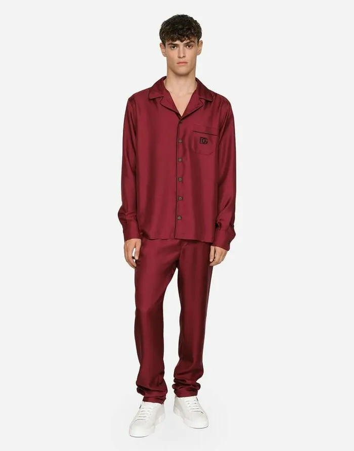 Dolce and Gabbana Trousers And Shorts Men Silk Jogging Pants With DG Embroidered Patch Bordeaux