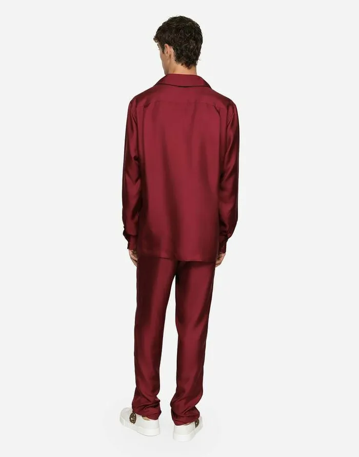 Dolce and Gabbana Trousers And Shorts Men Silk Jogging Pants With DG Embroidered Patch Bordeaux