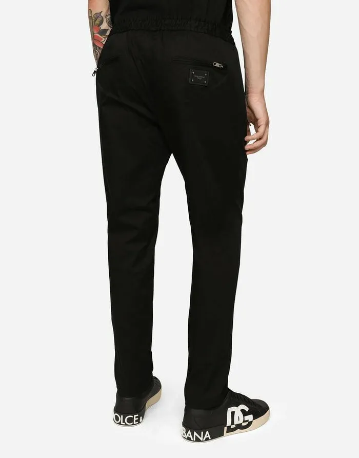 Dolce and Gabbana Trousers And Shorts Men Stretch Cotton Jogging Pants With Plate Black Dolce and Gabbana Trousers And Shorts Men Stretch Cotton Jogging Pants With Plate Black