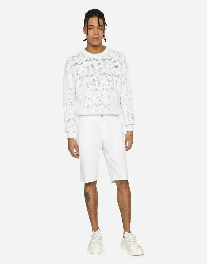 Dolce and Gabbana Trousers And Shorts Men Stretch Cotton Shorts With DG Patch White Dolce and Gabbana Trousers And Shorts Men Stretch Cotton Shorts With DG Patch White