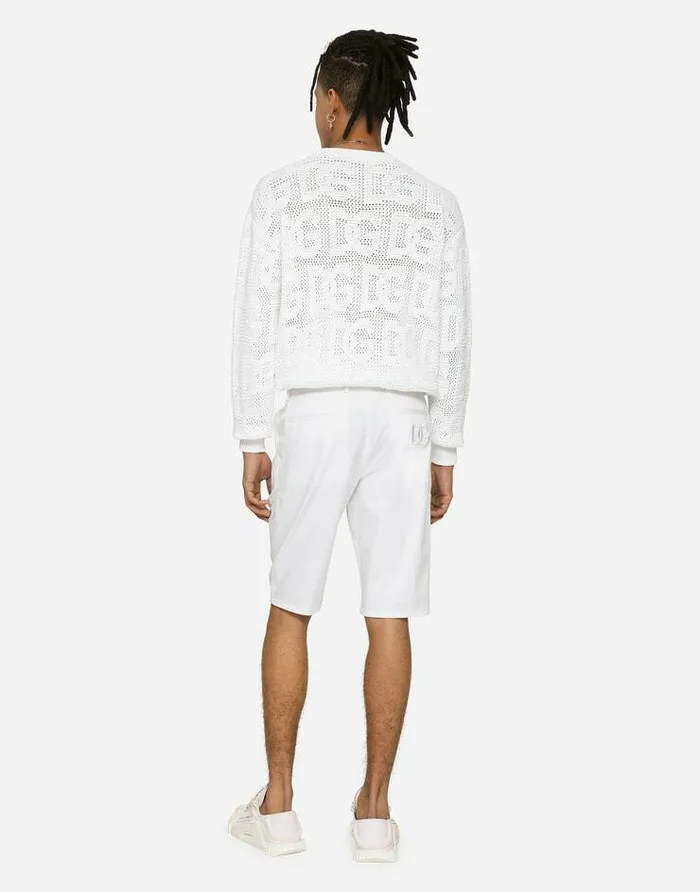 Dolce and Gabbana Trousers And Shorts Men Stretch Cotton Shorts With DG Patch White Dolce and Gabbana Trousers And Shorts Men Stretch Cotton Shorts With DG Patch White