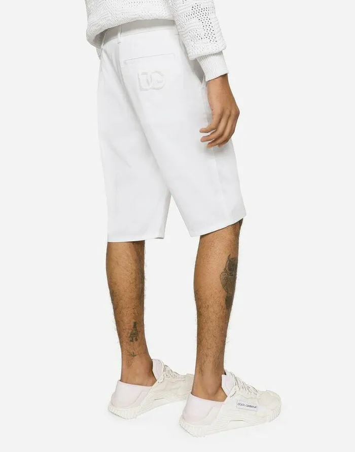 Dolce and Gabbana Trousers And Shorts Men Stretch Cotton Shorts With DG Patch White Dolce and Gabbana Trousers And Shorts Men Stretch Cotton Shorts With DG Patch White
