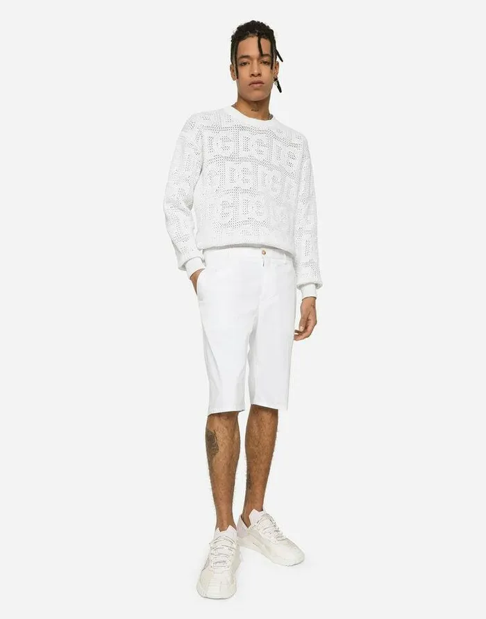 Dolce and Gabbana Trousers And Shorts Men Stretch Cotton Shorts With DG Patch White Dolce and Gabbana Trousers And Shorts Men Stretch Cotton Shorts With DG Patch White