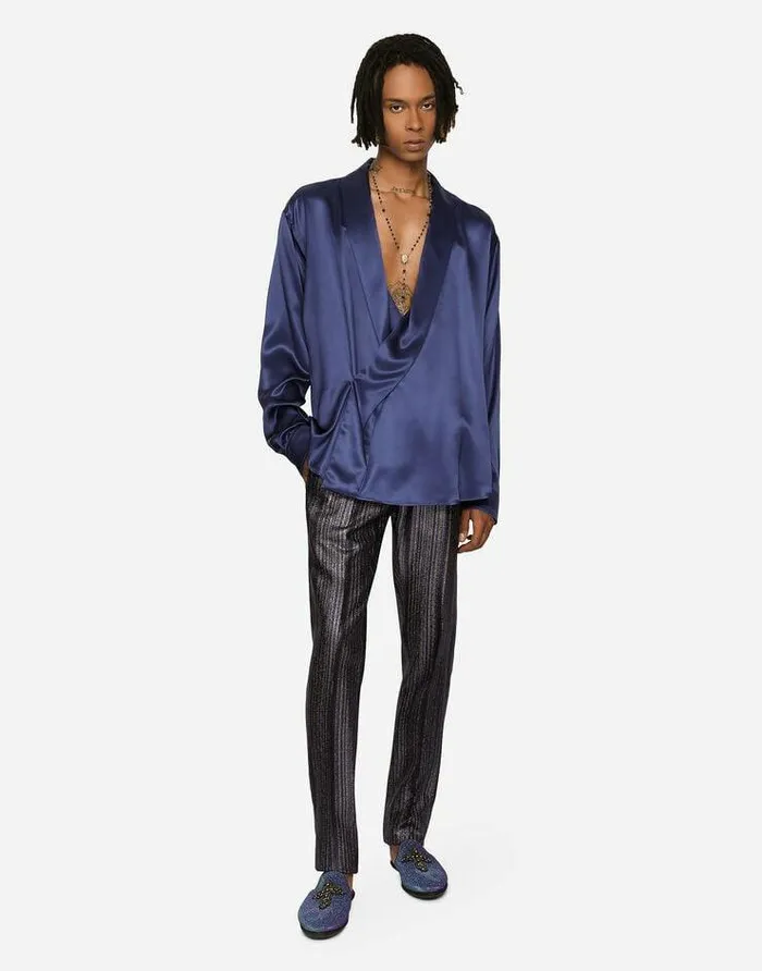 Dolce and Gabbana Trousers And Shorts Men Striped Lurex Jacquard Pants Multicolor